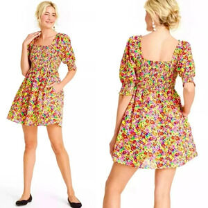 Rixo X Target Floral Smocked Swiss Dot Mini Dress with Pockets Size S